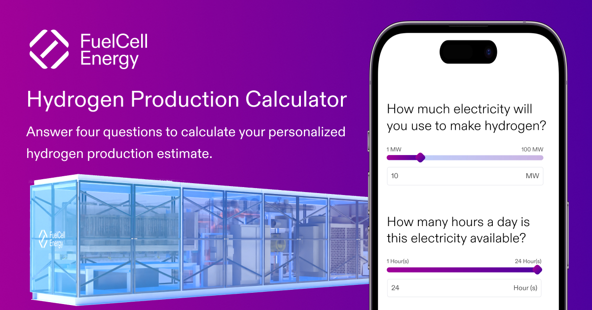 Hydrogen Production Calculator FuelCell Energy